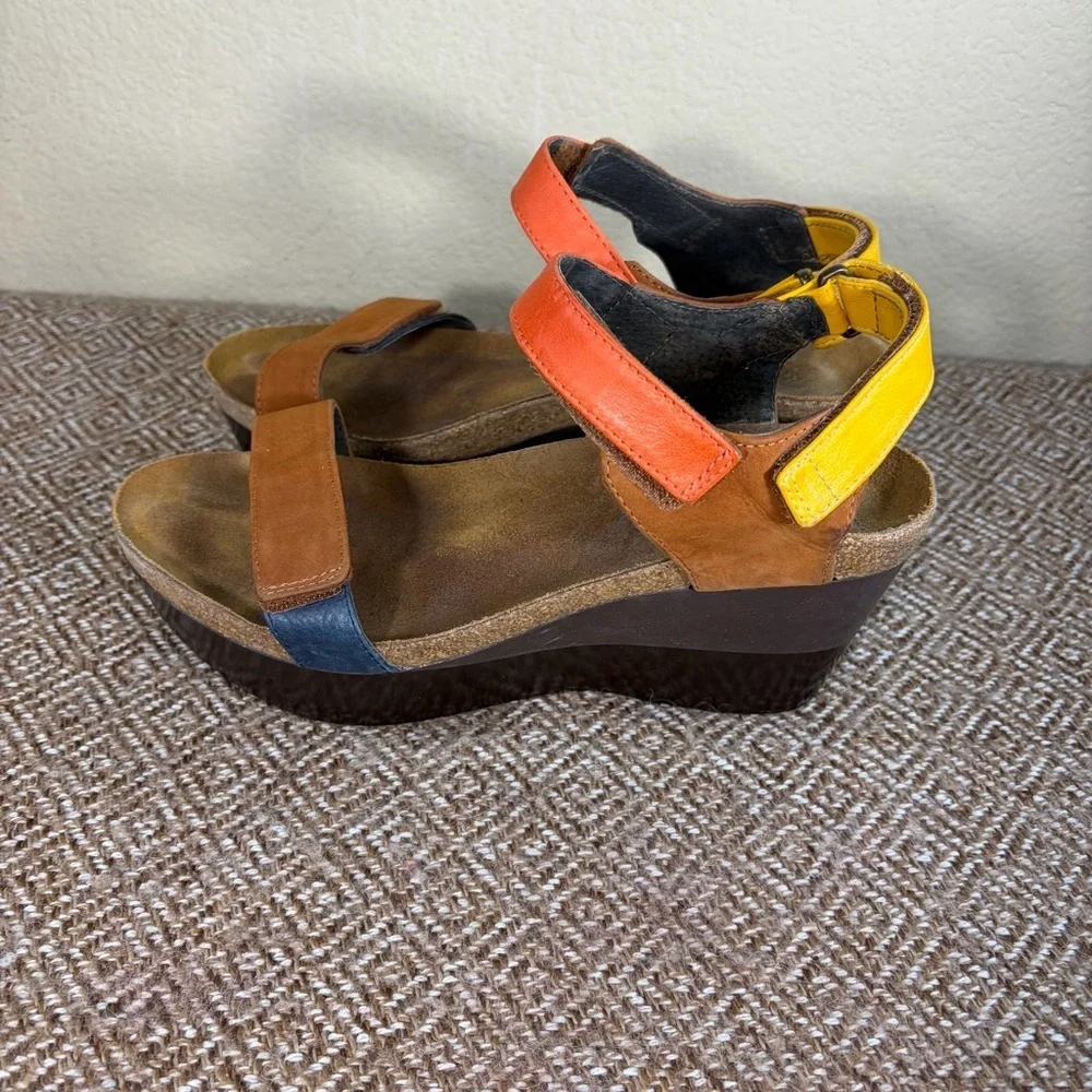 NAOT Miracle Wedge Slingback Sandals Womans 40US 9 Multi Color Cork Footbed GUC